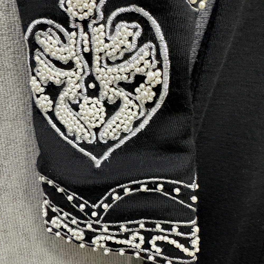 Vtg 80S Adrienne Vittadini Black Sheath White Pearl Beaded Dress Elegant Women 4 - Picture 4 of 12